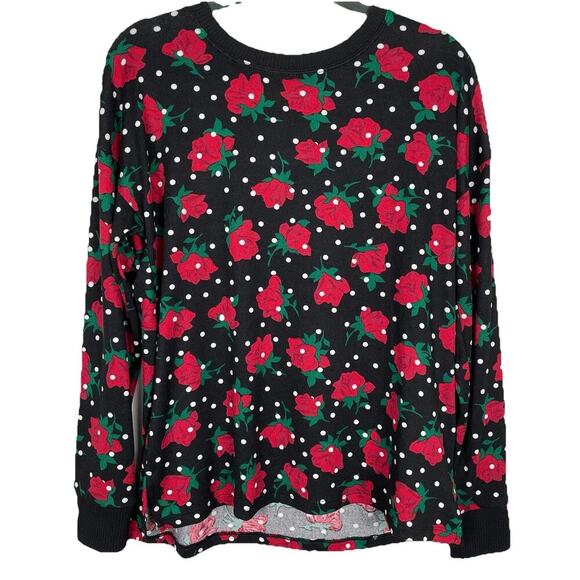 Kate Spade Wide Leg Pajama Set Size XS Black Red Rose Polka Dot Classic Designer - Picture 2 of 12